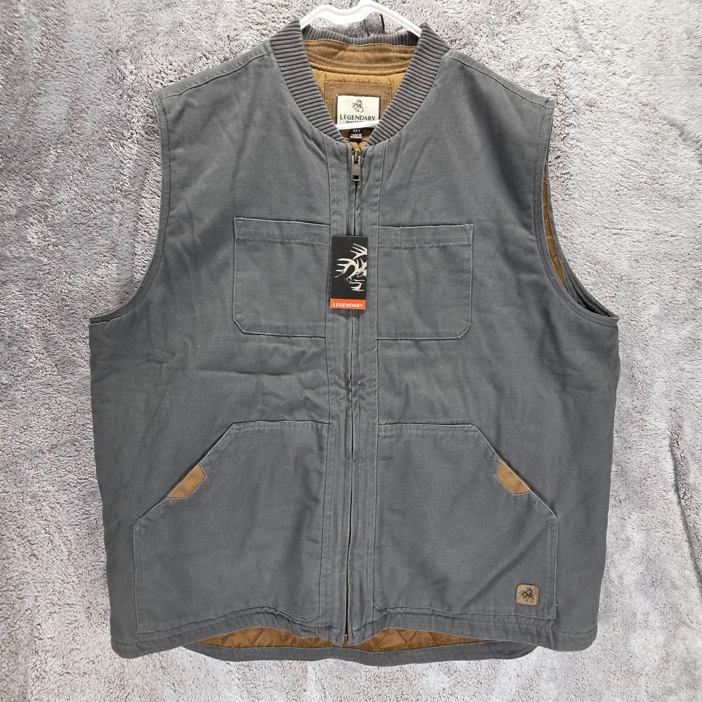 Legendary Whitetails Vest Mens 3XLT Gray Canvas Cross Trail Workwear Insulated